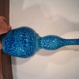 Vase signed blue modernist ceramic bottle bouhey 1973