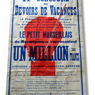 Grande affiche ancienne / Vintage Concours de devoirs de vacances "Le petit Marseillais" années 60 en couleurs Magic'Puce