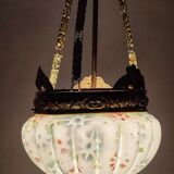 Lámpara de techo "Art Nouveau" de latón y cristal.  España, 1930s.