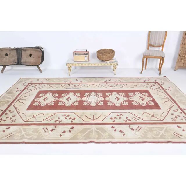 Vintage Turkish Hand-Knotted Wool Cotton Red Area Rug 202x301