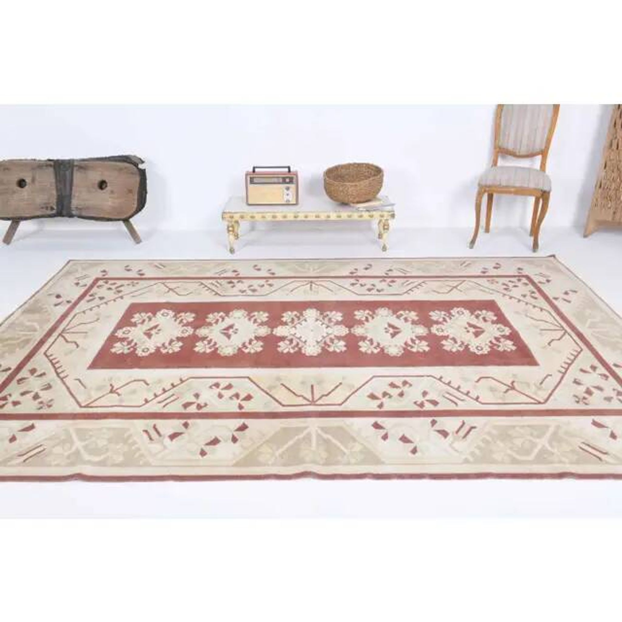 Vintage Turkish Hand-Knotted Wool Cotton Red Area Rug 202x301