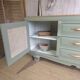 Renovated antique sideboard - blue-green, cane work and oak top