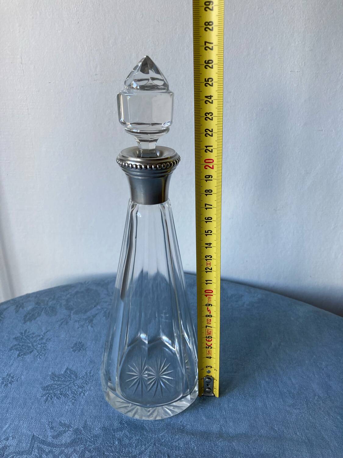 Art Deco crystal and sterling silver carafe
