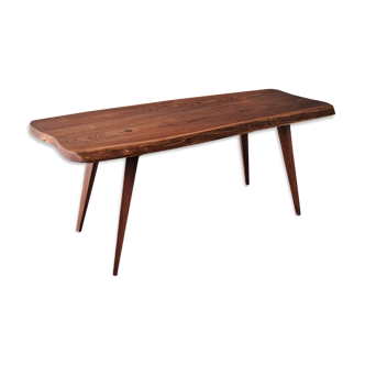 wooden coffee table  with compass legs form the  50s 60s