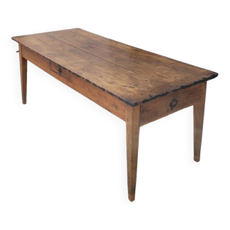 Table de ferme rustique en chêne massif 3 tiroirs, 19ème