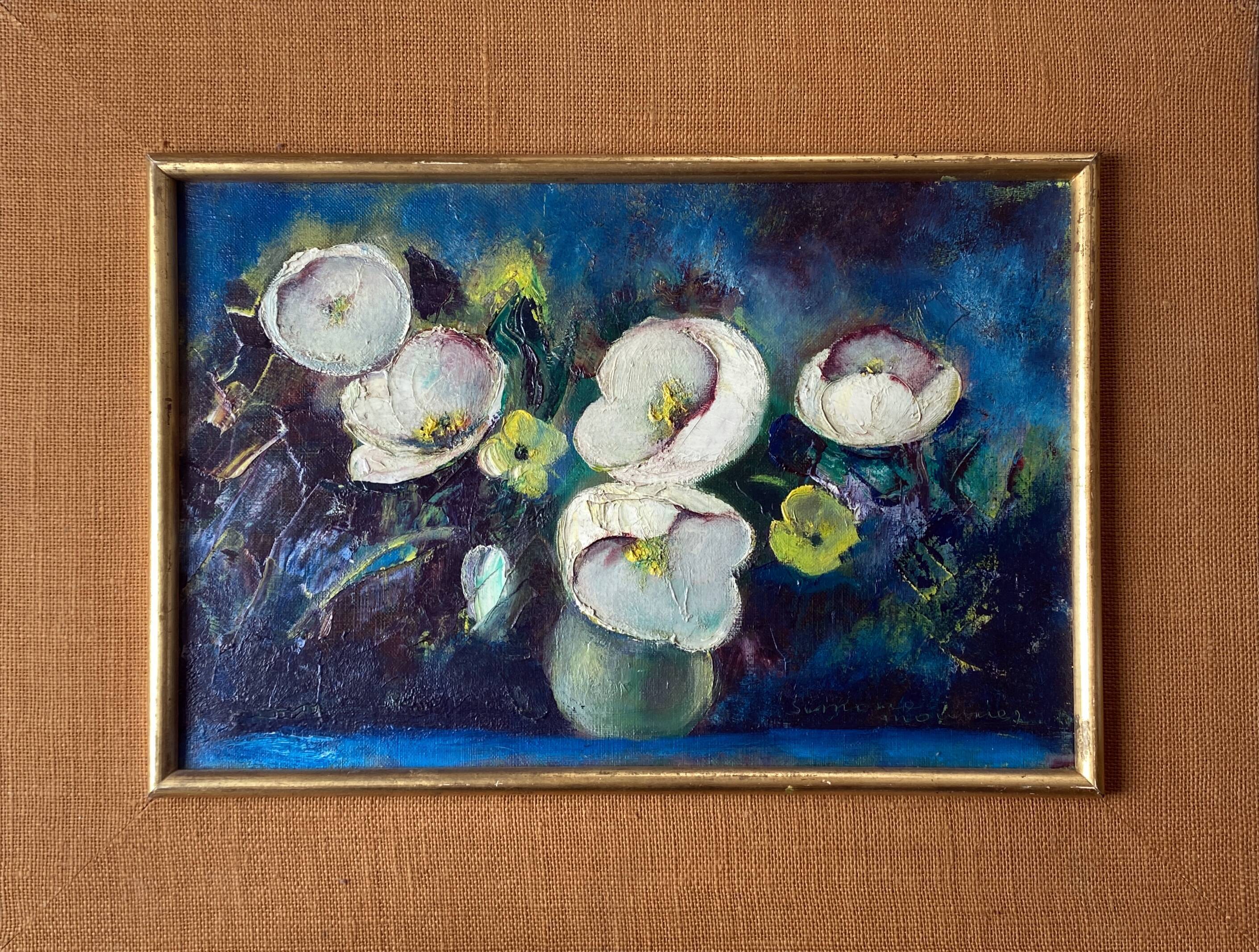 Painting "Bouquet of white flowers" HST signed Simone Mounier
