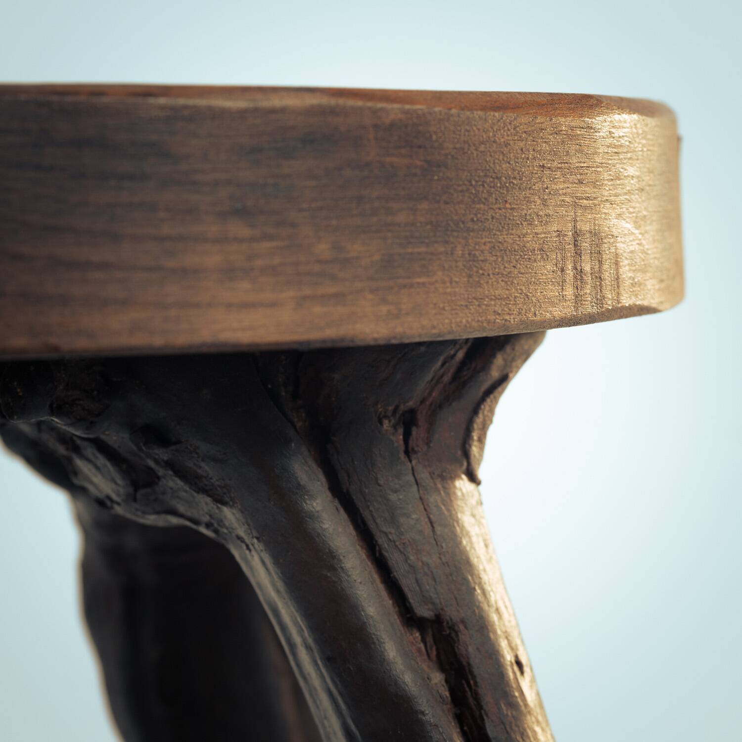 4 Tripod Bar Stools in Vine Wood and Oak, Handmade, France, 1950s