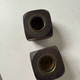 Pair of 1960s teak and brass "dice" candlesticks