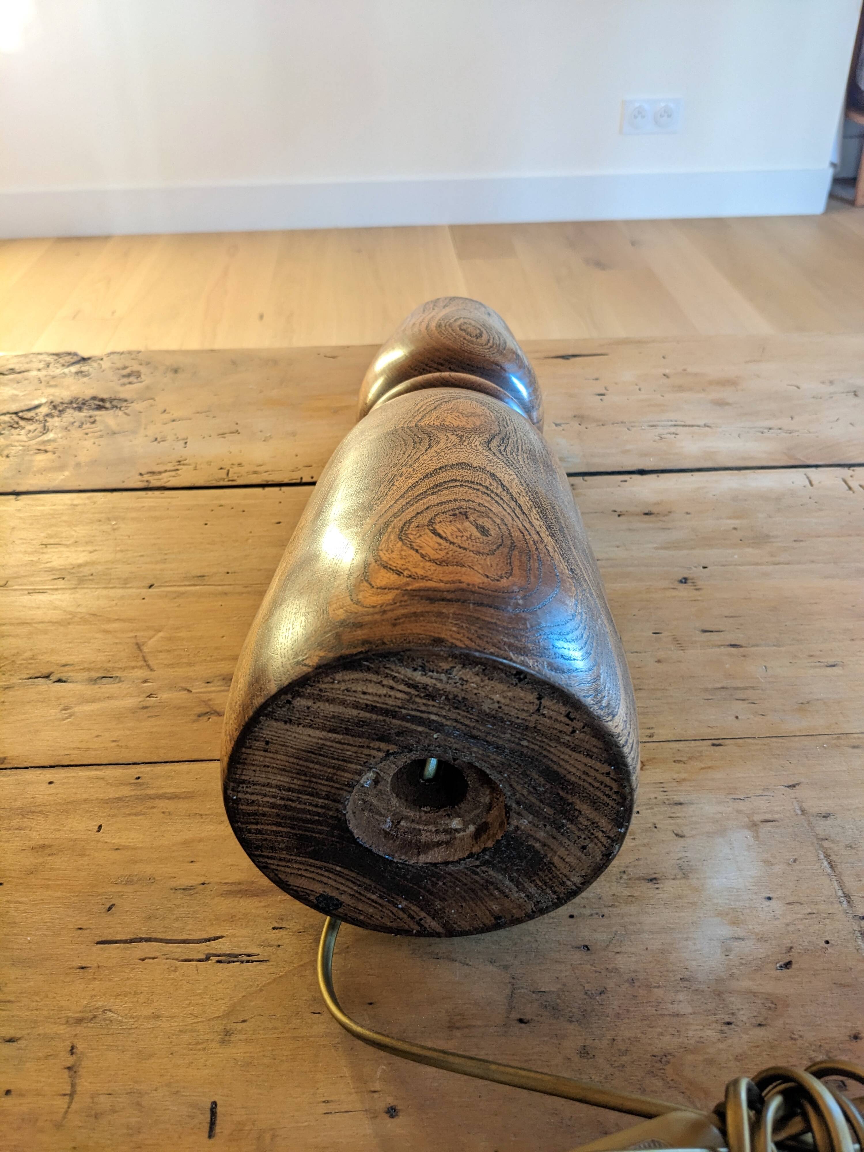 Vintage solid wood lamp base - brutalist design