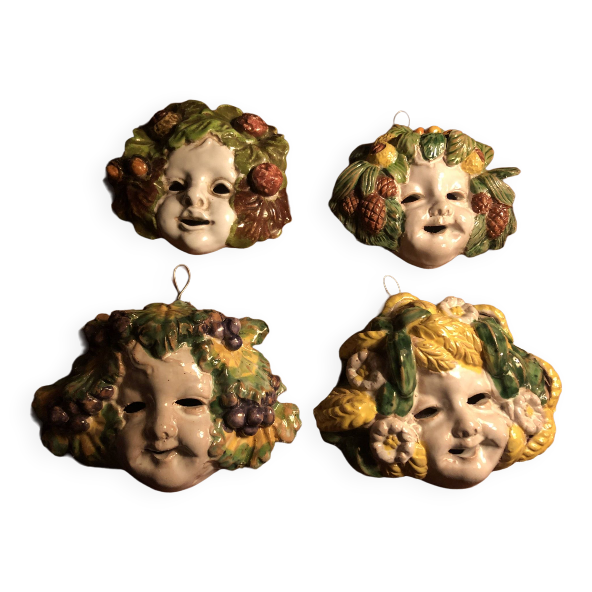 Set of 4 bacchus masks four seasons italy ceramic
