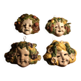 Set of 4 bacchus masks four seasons italy ceramic