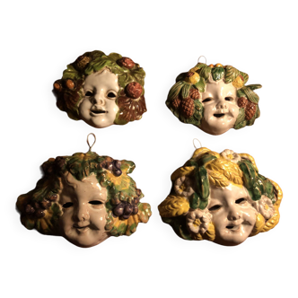 Set of 4 bacchus masks four seasons italy ceramic