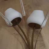 Mid-Century French Brass Sconces • Bullrush Design • Opaque Glass Shades