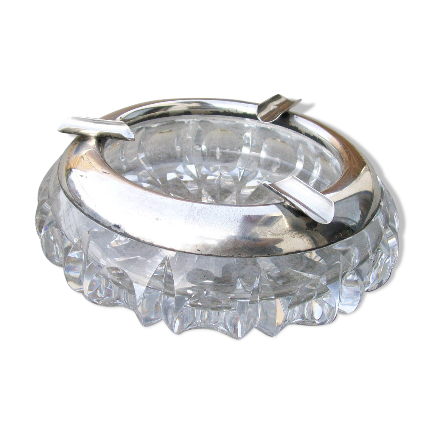 Old ashtray Crystal and sterling silver