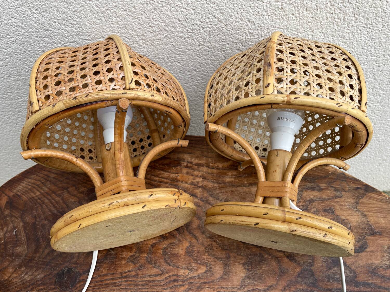 Pair of Italian rattan lamps