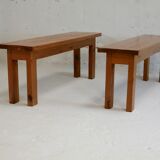 Pair of brutalist benches. Wood. France. Circa 1960.