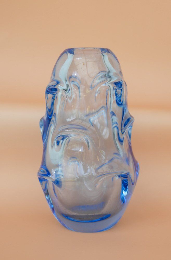 Mid-century modern crystal vase in pale blue by Börne Augustsson for Åseda