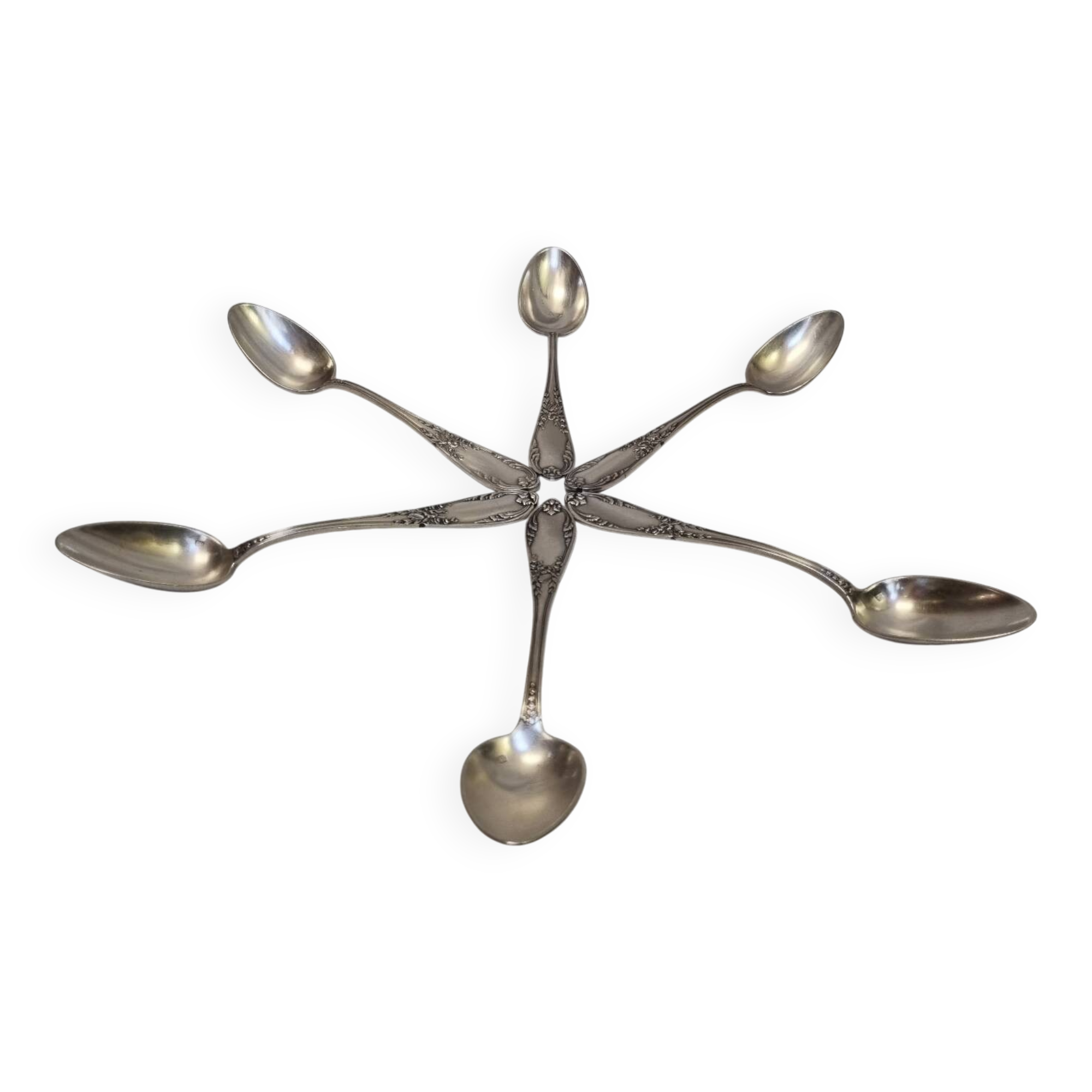 6 Art Deco silver teaspoons