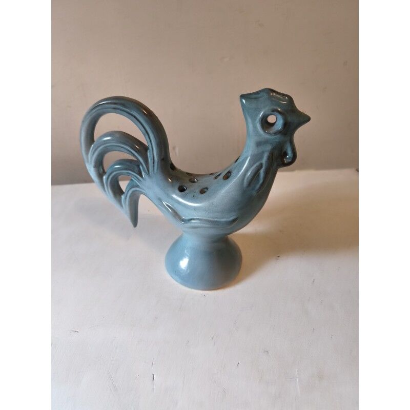 Flower holder in earthenware "rooster" blue shades