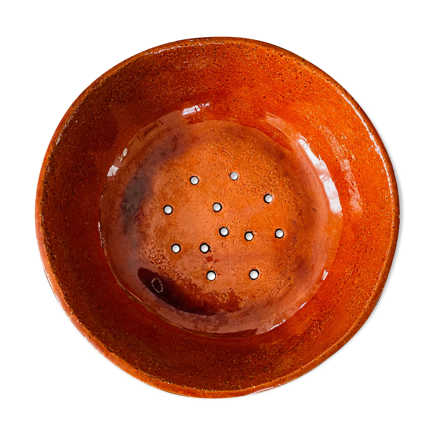 Vintage glazed terracotta strainer
