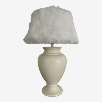 70s satin ceramic lamp and fur shade