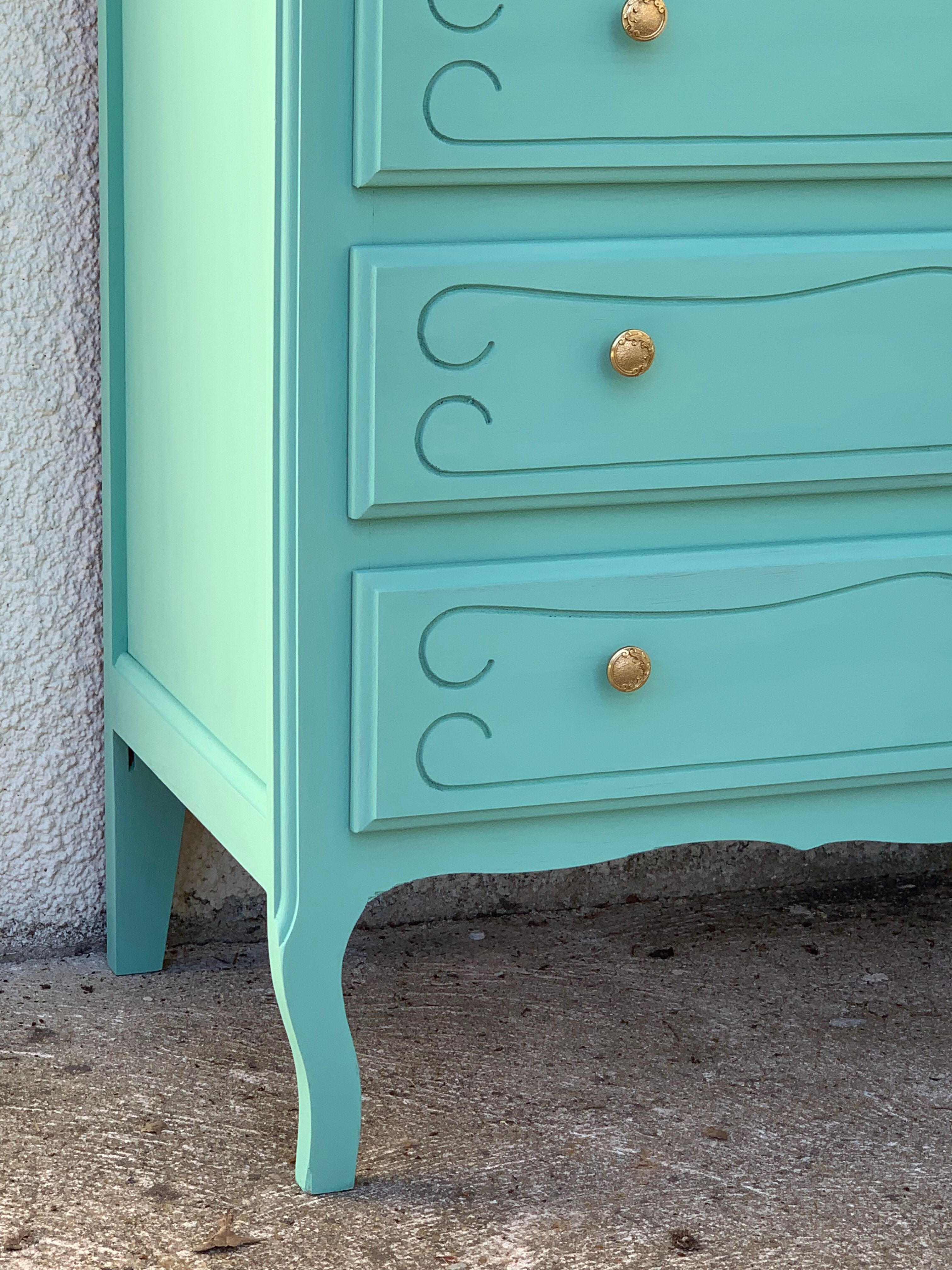 Vintage mint green chest of drawers 1950