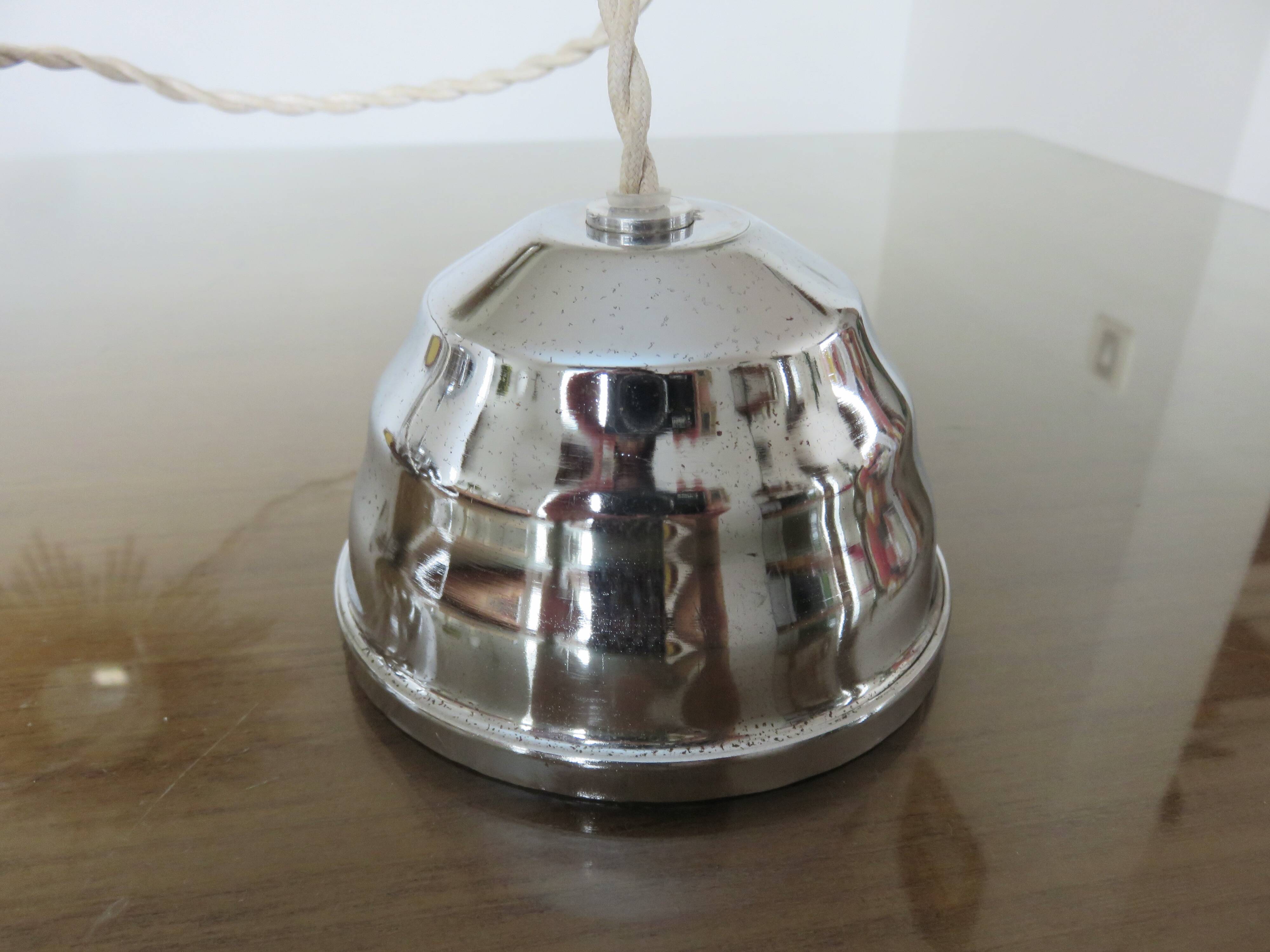 Art Deco pendant light in opaline and chrome-plated brass, 1930s-1940s