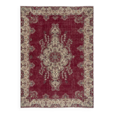 One-of-a-kind Vintage Turkish Red Area Rug. Hand-knotted Wool Carpet with Medallion Design