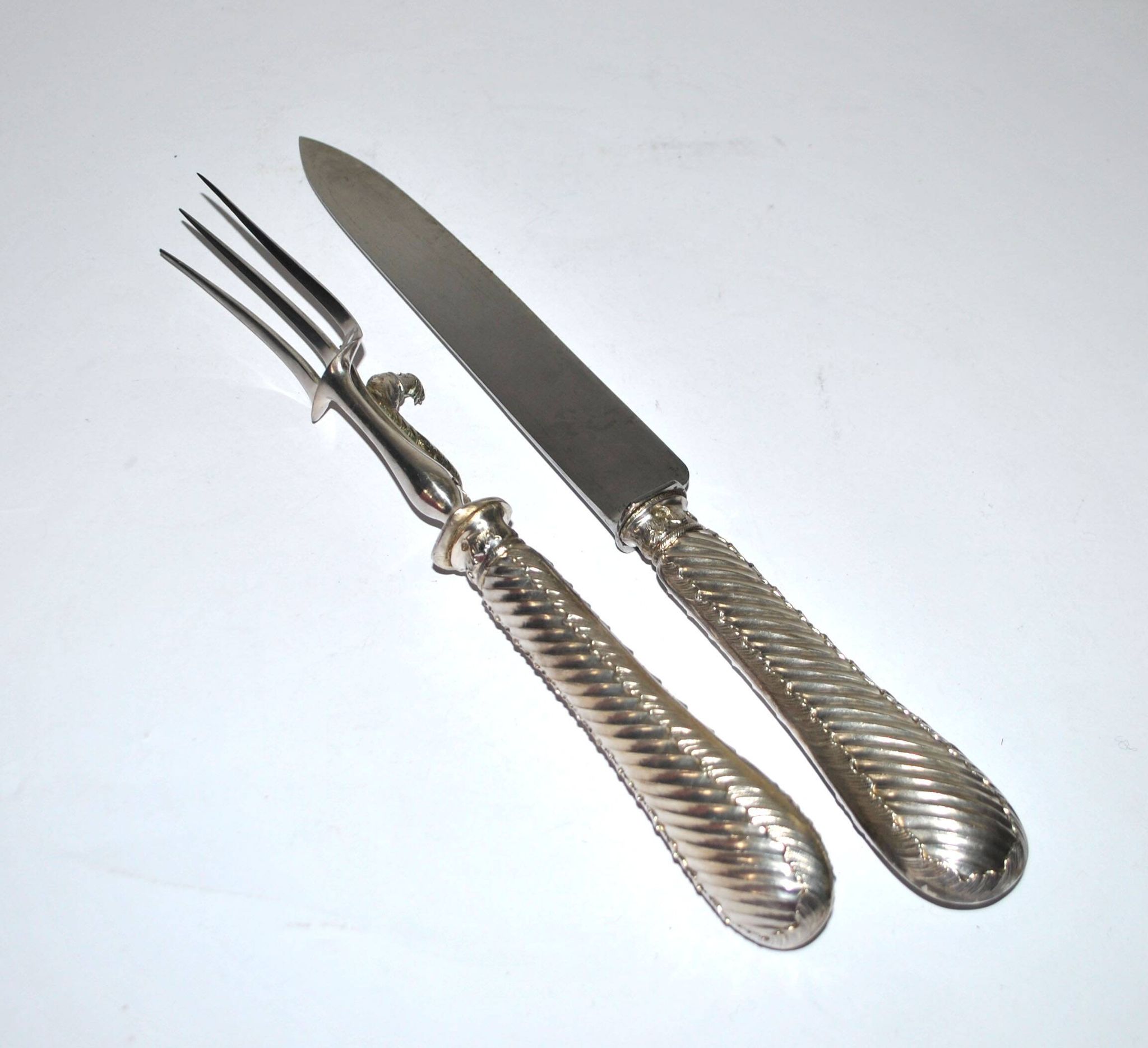 Rococo service cutlery in SILVER Minerve Armand Frenais 1900 Serving knife and fork