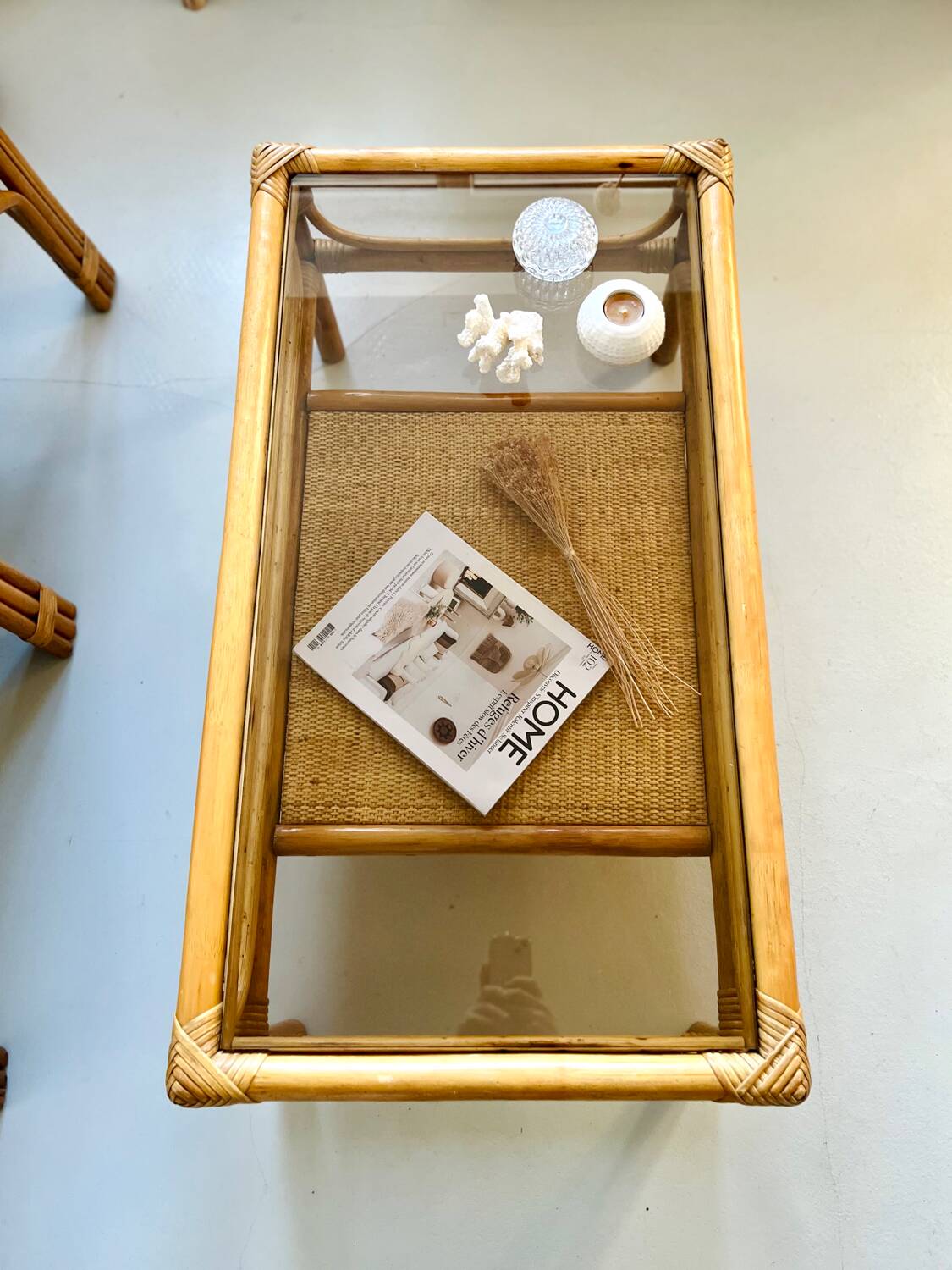 Coffee table 1960s/70s - smoked glass / bamboo / rattan / wicker