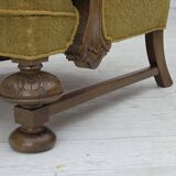 1960s, Danish armchair, furniture cotton/wool fabric, solid oak wood.