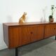 Long dark walnut veneer sideboard, vintage TV cabinet