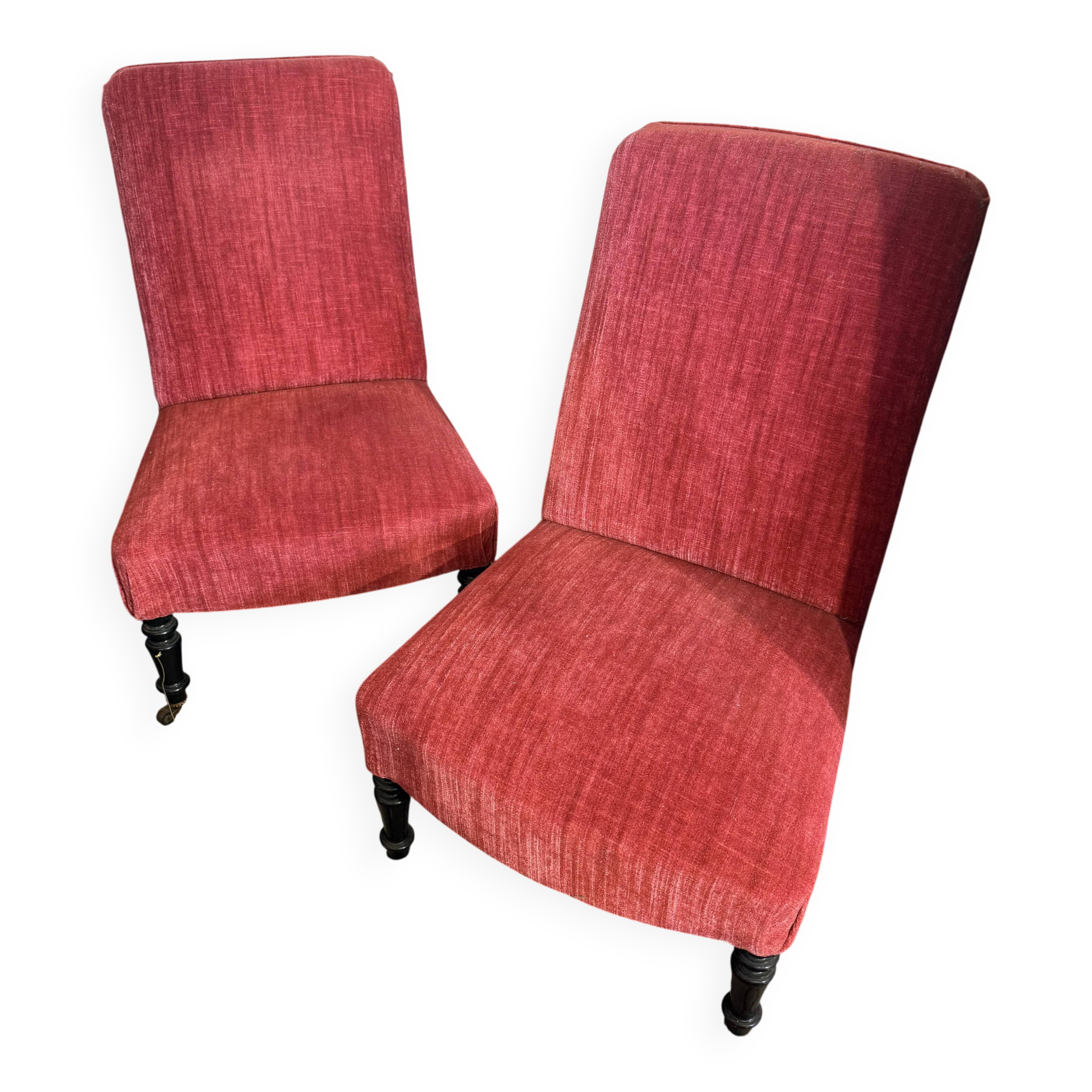 Low chairs Napoleon III - Red velvet - Around 1870