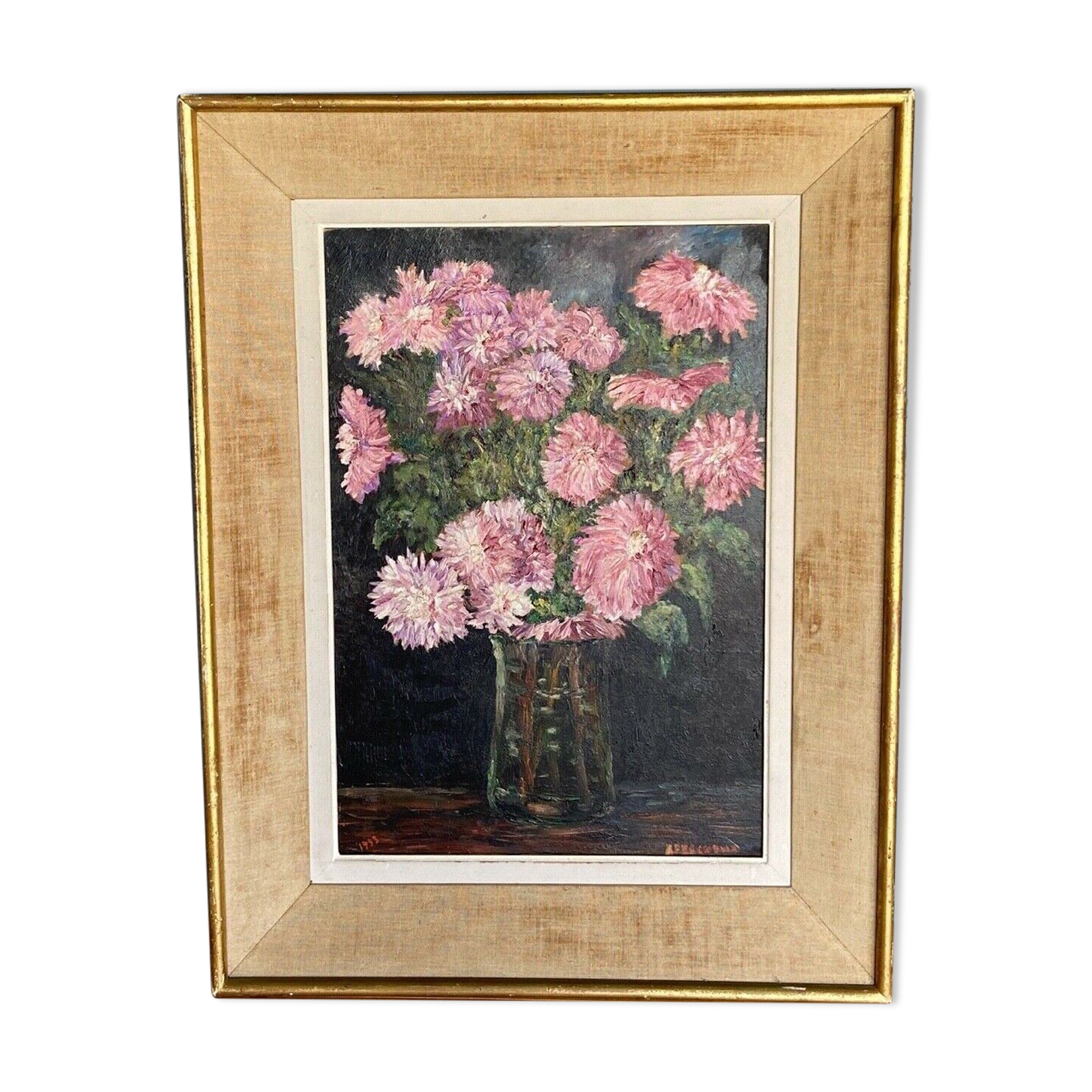 Oil on panel by r fescheux still life bouquet of flowers