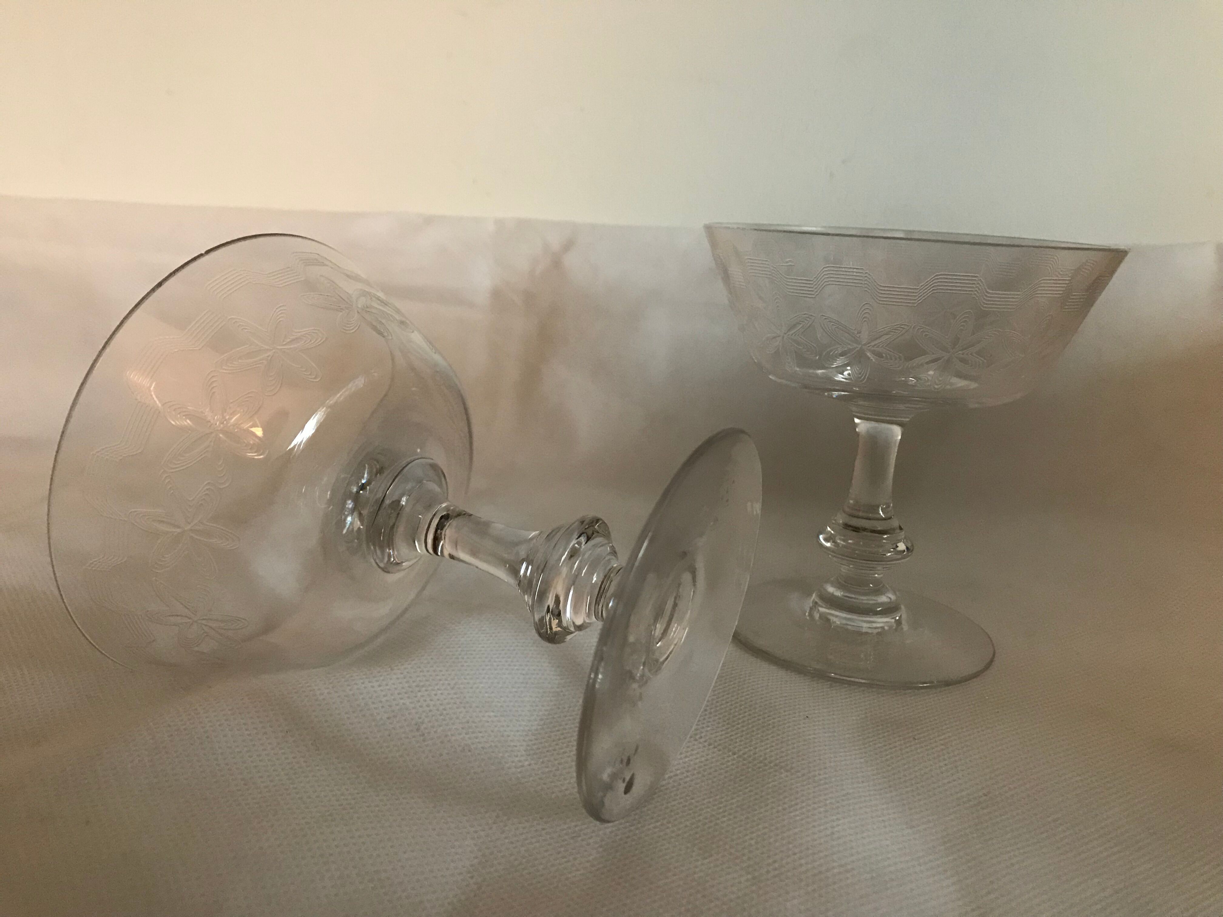 5 19th-century crystal champagne glasses