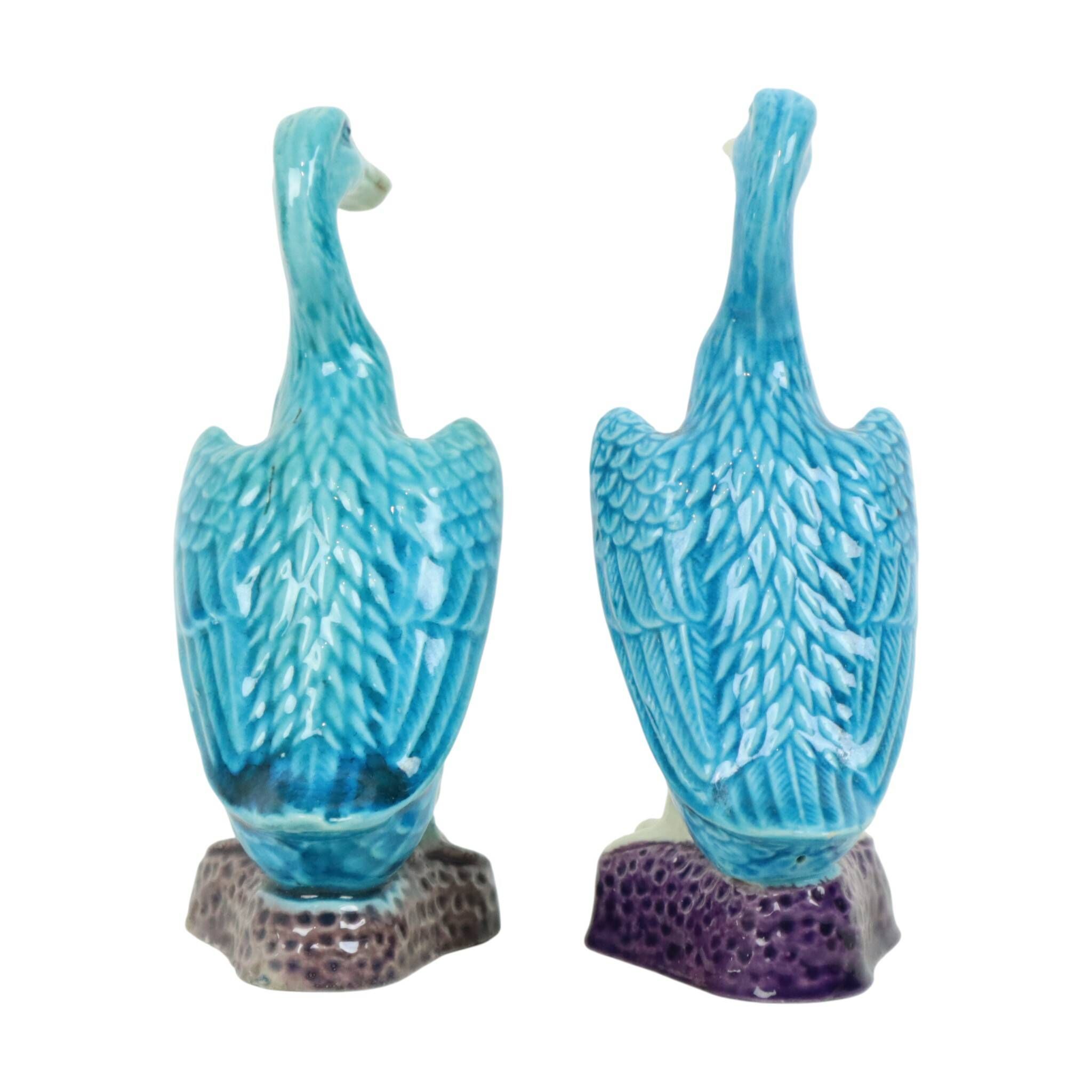 Vintage Duck Figurine Figure Couple Blue Chinese Porcelain