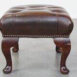 Dark brown cowhide leather Chesterfield ottoman