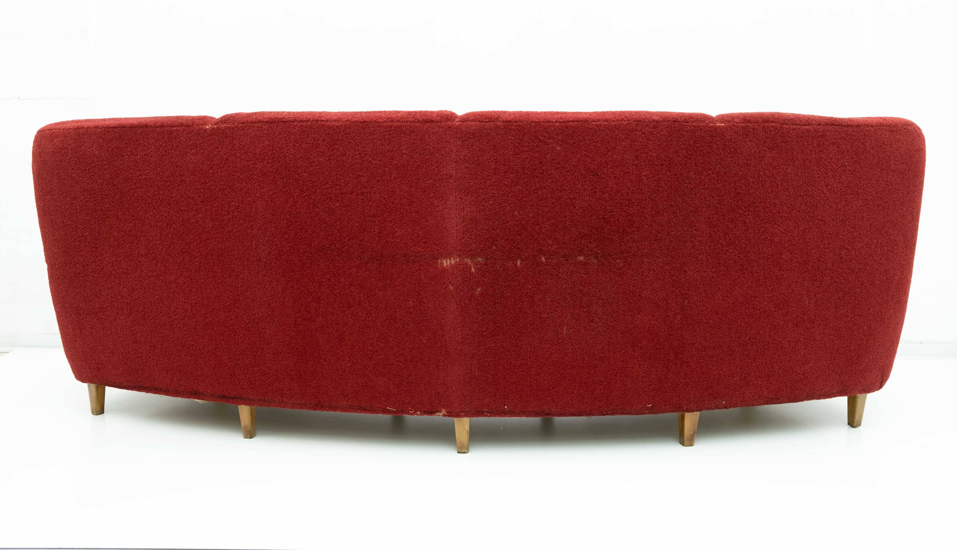 Mid-Century Modern Italian Velvet four Seater Curved Sofa, 1950s
