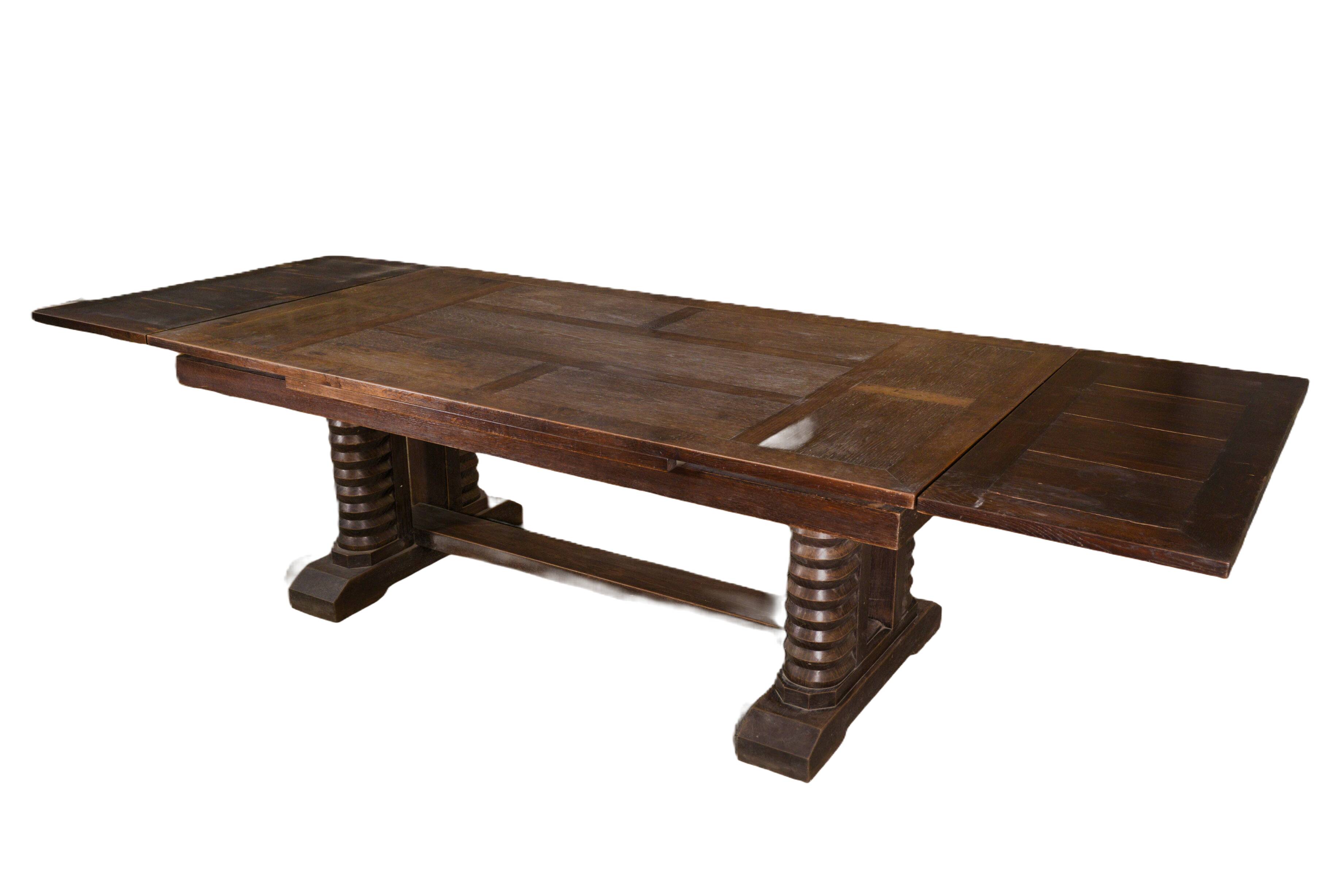 Large solid oak table by Joseph Savina 1950