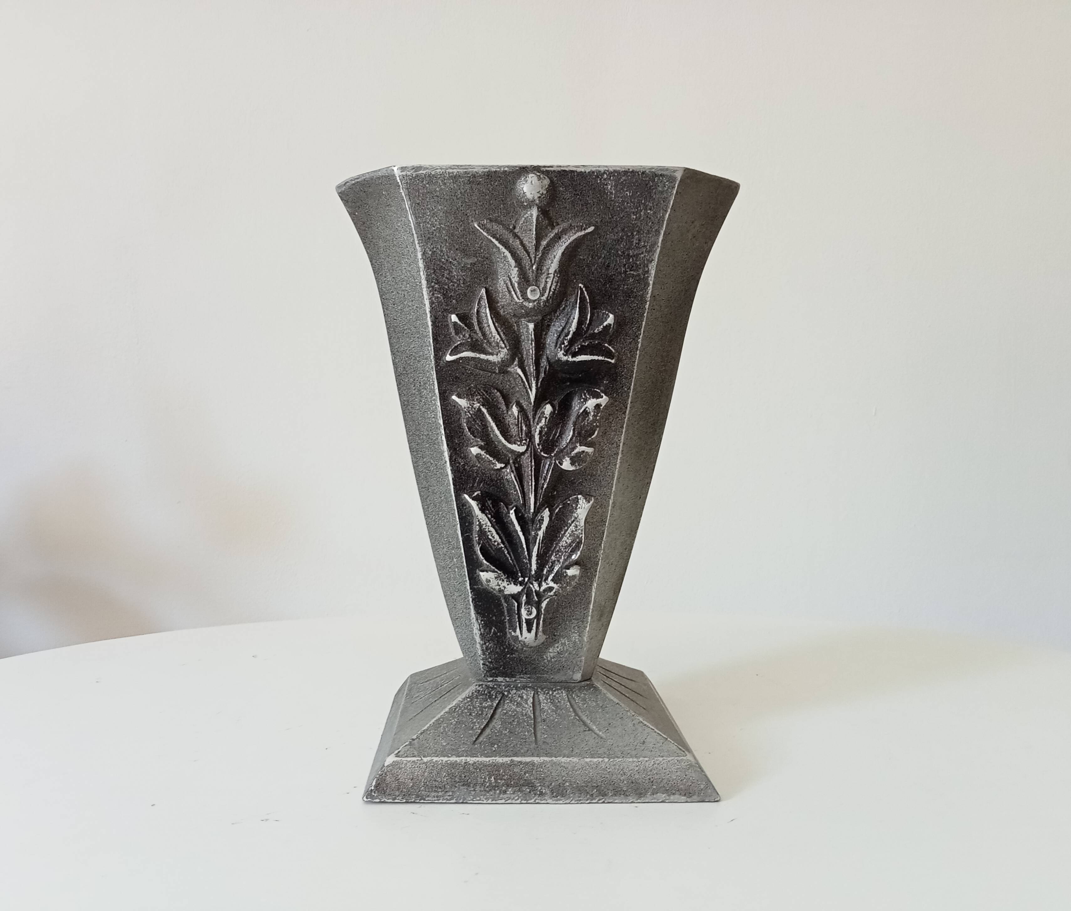 Antique art deco vase in solid aluminum