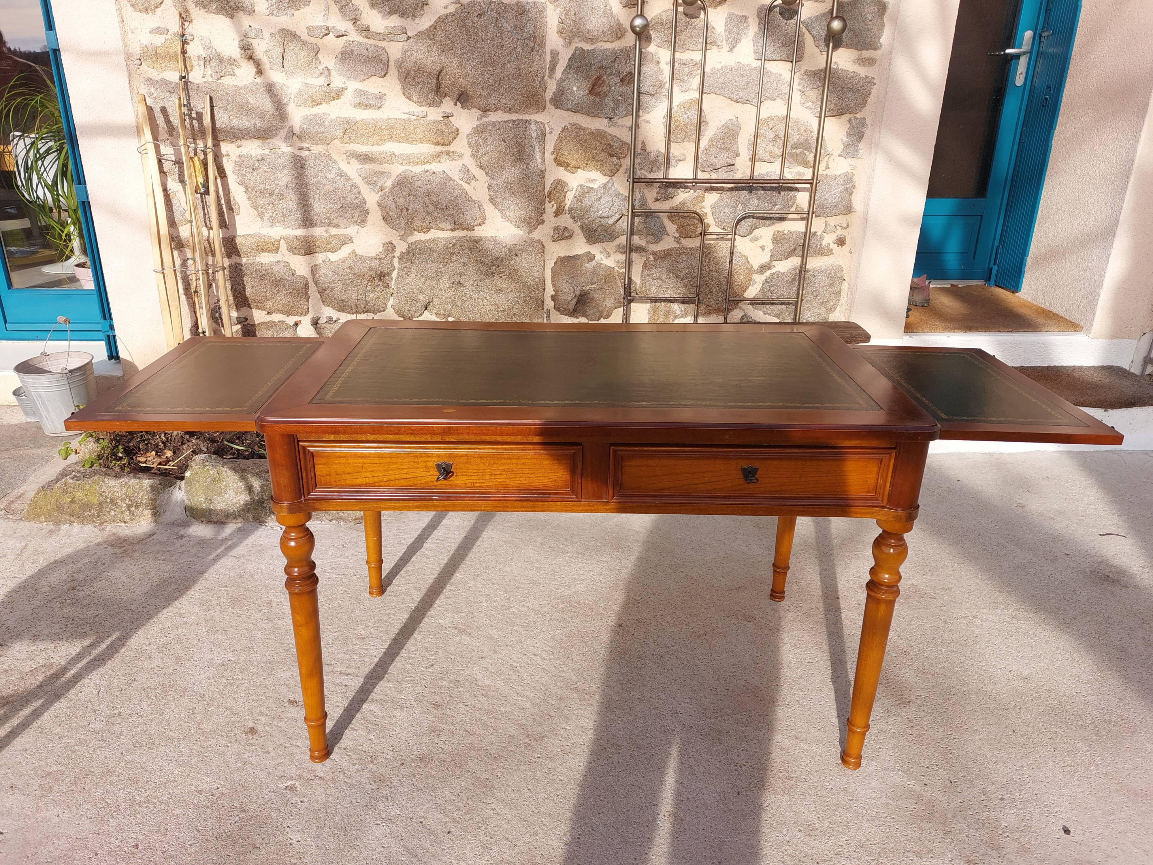 Green leather tray desk