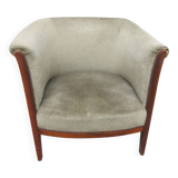 Khaki velvet barrel armchair