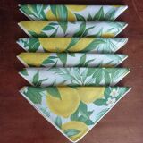 Nappe festonnée en coton vintage 6 serviettes Citrons Fleurs de citronnier