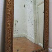 Mirror stitched golden stucco wood decorated with 19th century flowers 88 cm x 63 cm