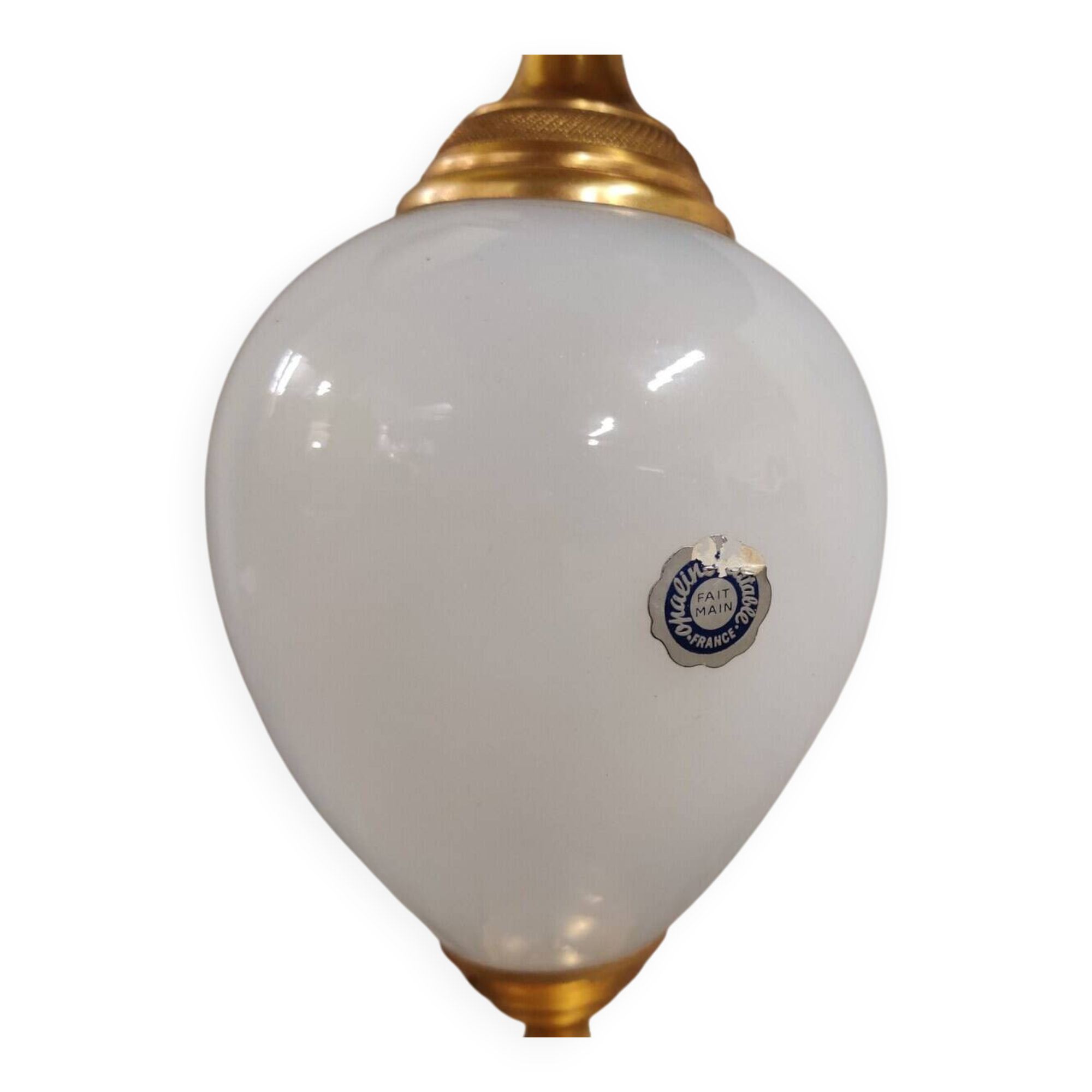 Lampe de table en laiton et opaline en forme de feuille d'ananas, années 1960