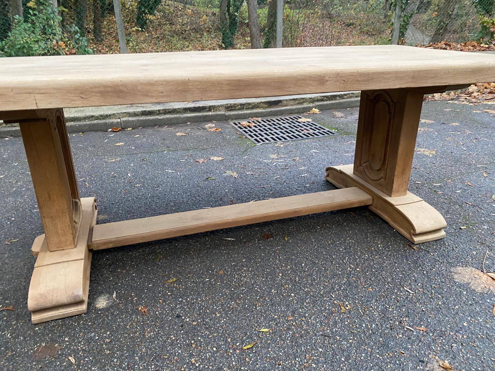 Restored 19th century solid oak monastery dining table, 215cm