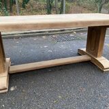 Restored 19th century solid oak monastery dining table, 215cm