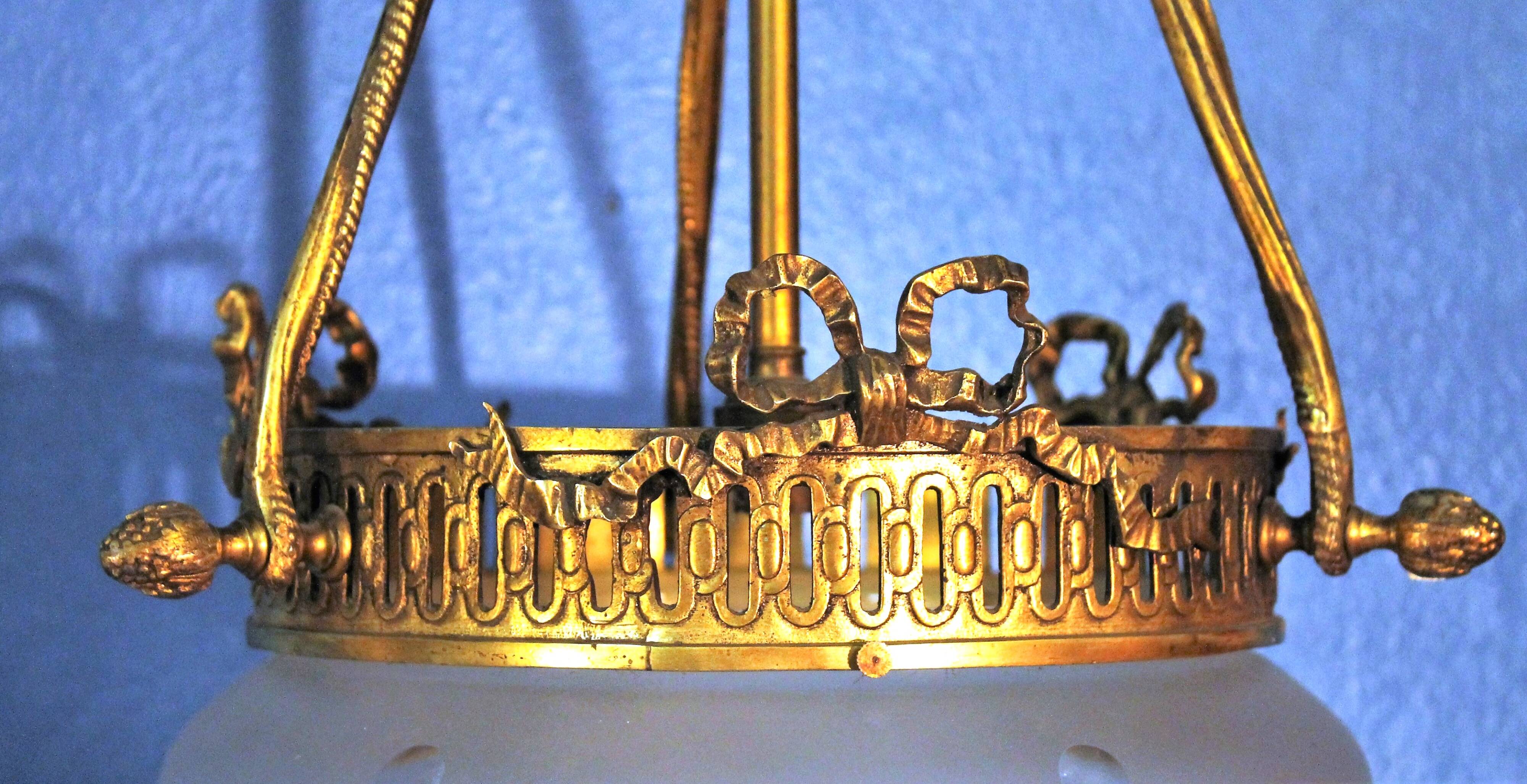 Bronze and glass pendant chandelier, 1900s