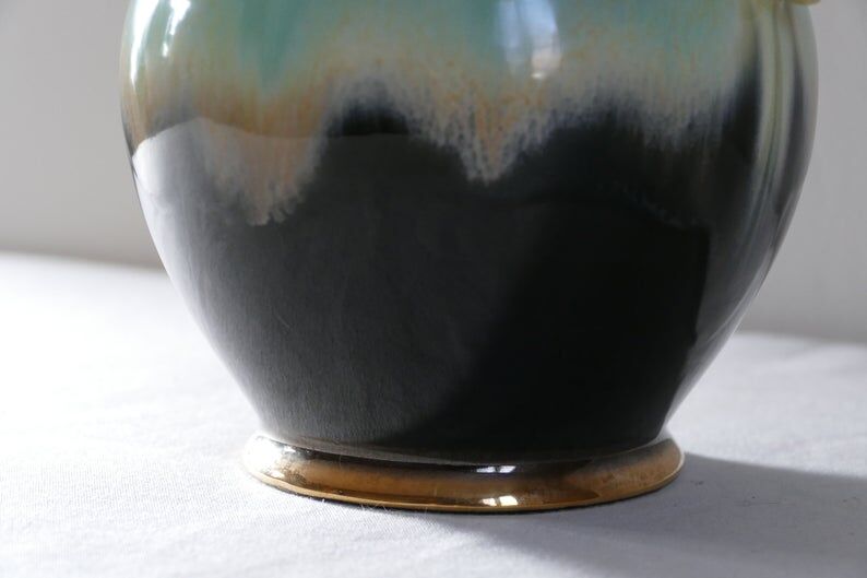 Vintage decorative amphore vase in gold glazed ceramic made in Germany