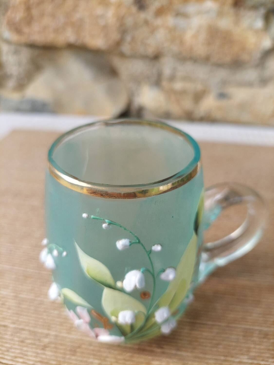 Enamelled glass mug/cup
